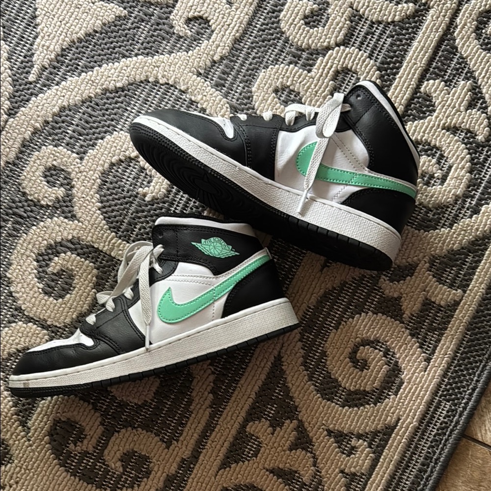 Kids Black and Mint Jordan Sneakers